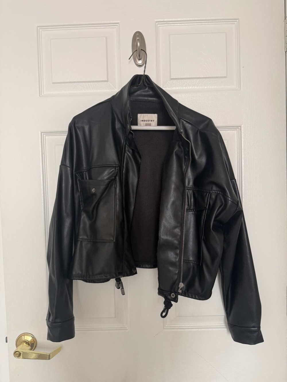INDUSTRY Black Faux Leather Cropped Jacket